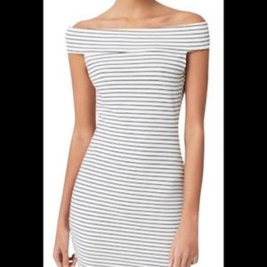 MANGO Stripe Off Shoulder Dress
